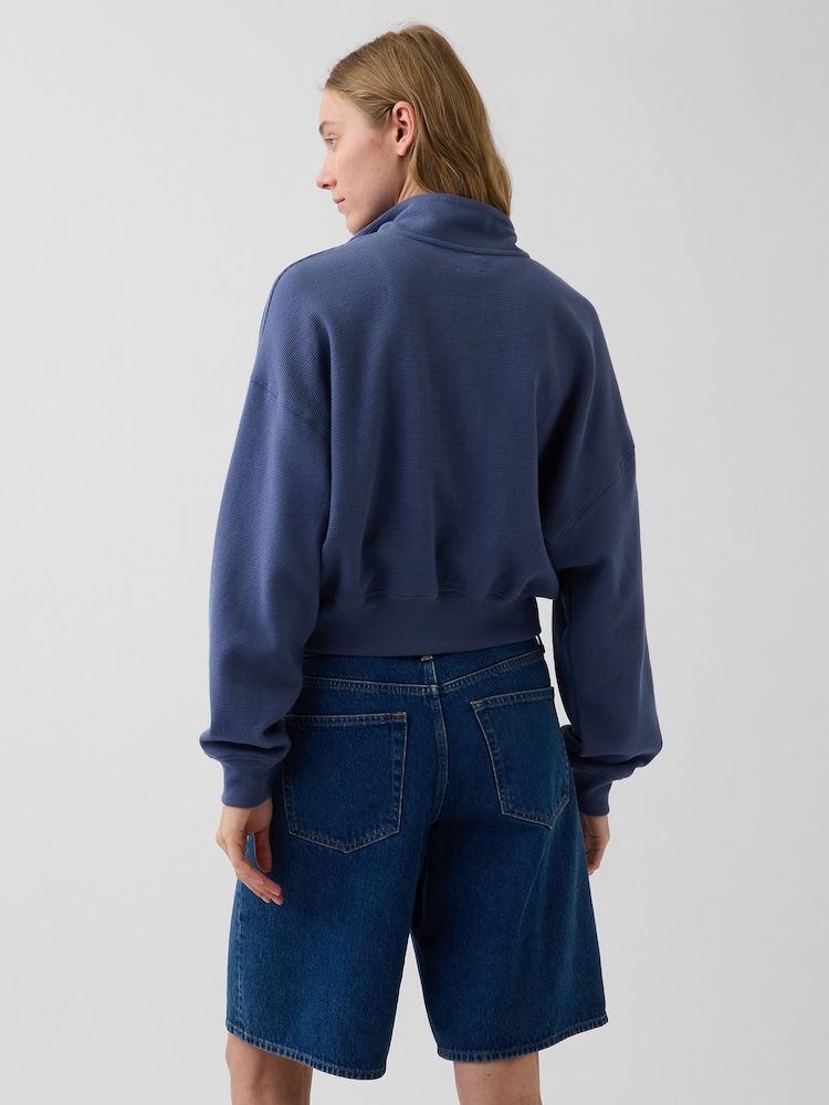 Bleu - Gap pull oversize en coton texturé à demi-fermeture éclair - Image 2 de 4