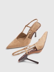 River Island Brown Faux Suede Heeled Court Shoes - Image 4 of 5