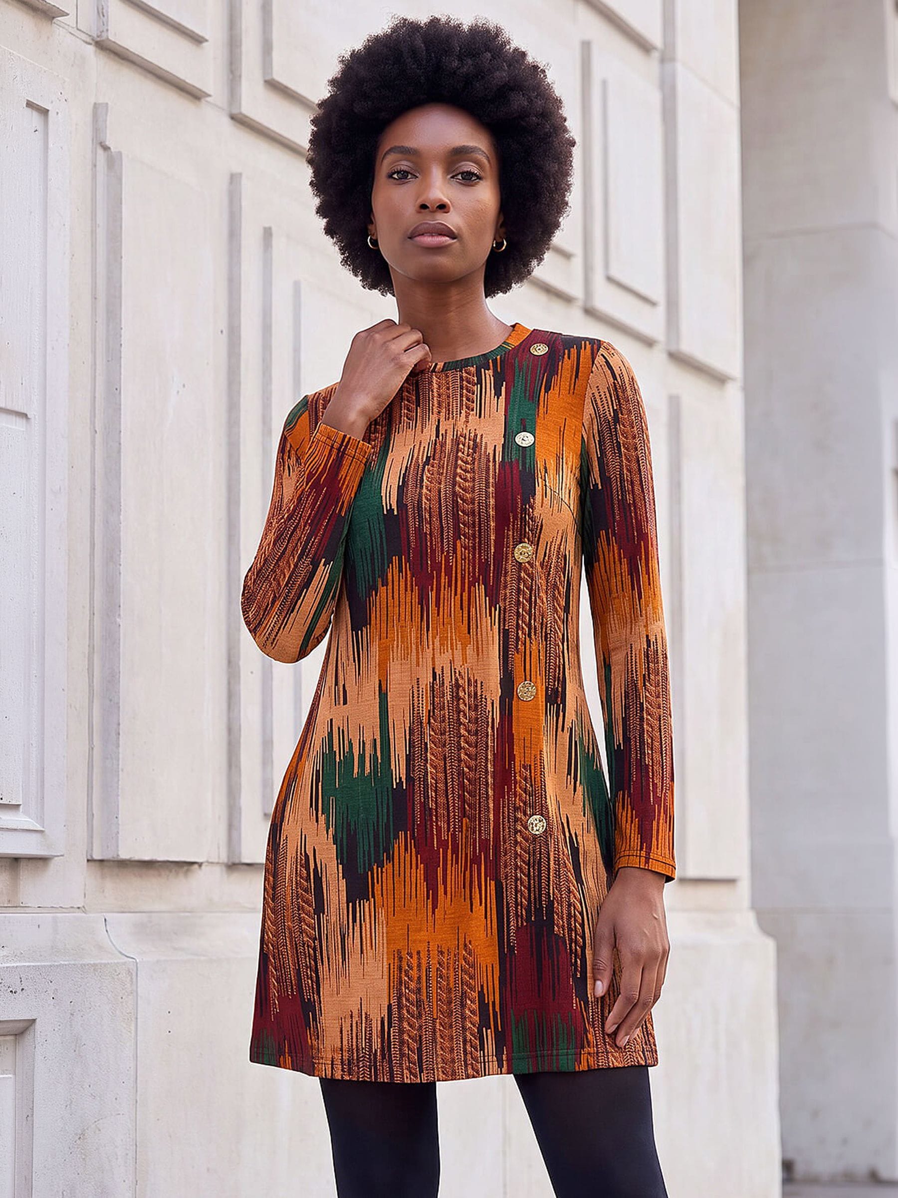 Roman Women's Abstract Side Buttoned Dress in Copper | Size: 20 - Image 7