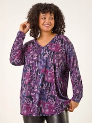 Roman Purple Curve Printed Stretch Tunic Top - Image 1 of 4