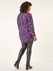 Roman Purple Curve Printed Stretch Tunic Top - Image 3 of 4