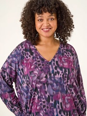 Roman Purple Curve Printed Stretch Tunic Top - Image 4 of 4