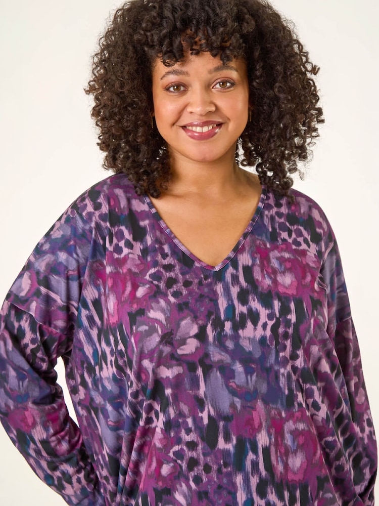 Roman Purple Curve Printed Stretch Tunic Top - Image 4 of 4 Roman Purple Curve Printed Stretch Tunic Top - Image 4 of 4