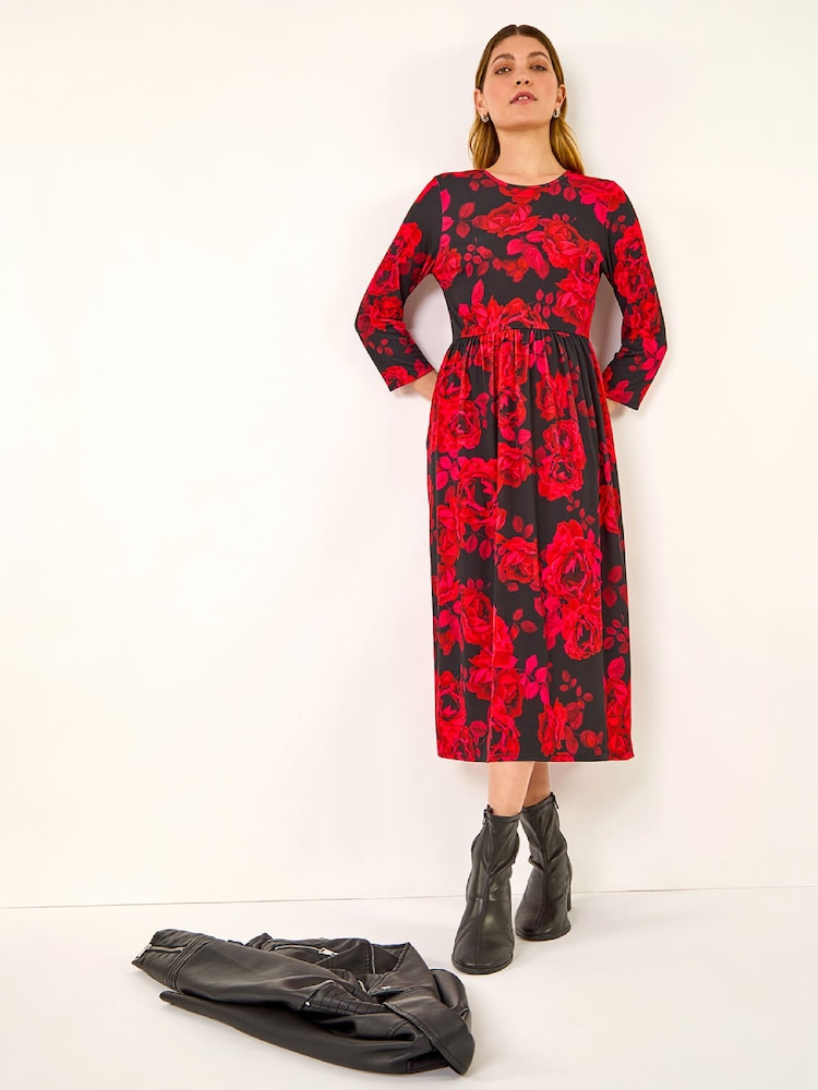 Roman Rose Print Gathered Elastično Midi haljina - Slika 1 od 4 Roman Rose Print Gathered Elastično Midi haljina - Slika 1 od 4