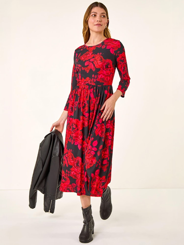 Roman Rose Print Gathered Elastično Midi haljina - Slika 2 od 4 Roman Rose Print Gathered Elastično Midi haljina - Slika 2 od 4