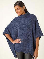 Poncho de punto de chenilla Roman con cuello vuelto - Imagen 1 de 4