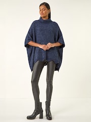 Poncho de punto de chenilla Roman con cuello vuelto - Imagen 2 de 4