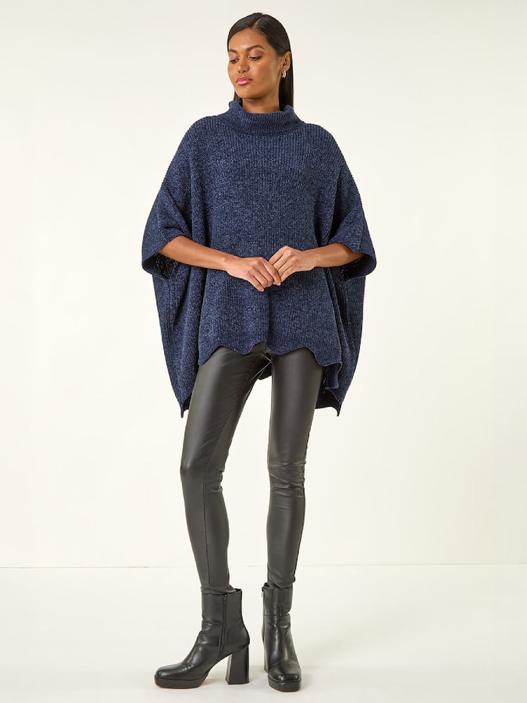 Poncho de punto de chenilla Roman con cuello vuelto - Imagen 2 de 4 Poncho de punto de chenilla Roman con cuello vuelto - Imagen 2 de 4