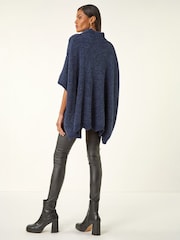 Poncho de punto de chenilla Roman con cuello vuelto - Imagen 3 de 4