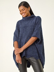 Poncho de punto de chenilla Roman con cuello vuelto - Imagen 4 de 4