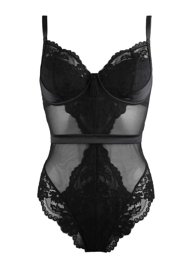 Pour Moi Black Satin Luxe and Lace Underwired Body - Image 5 of 5 Pour Moi Black Satin Luxe and Lace Underwired Body - Image 5 of 5