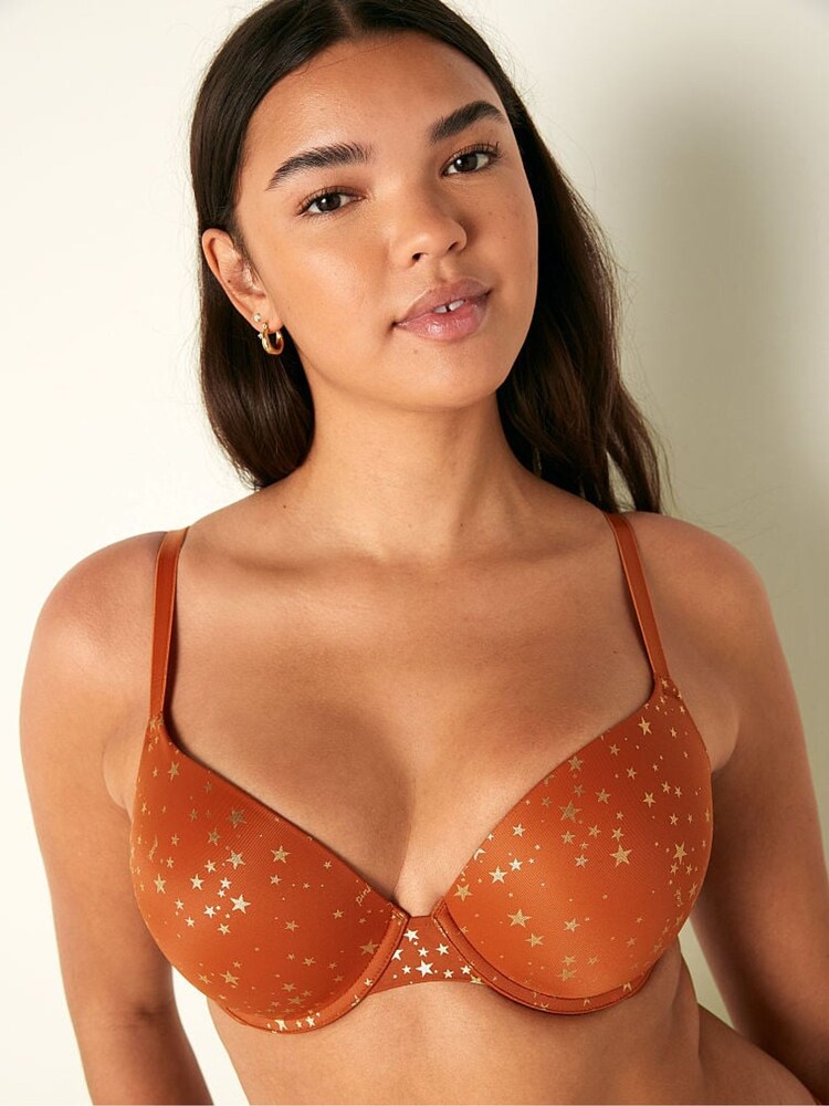 Victoria's Secret PINK Cinnamon Orange Foil Star Push Up Bra - Image 1 of 5