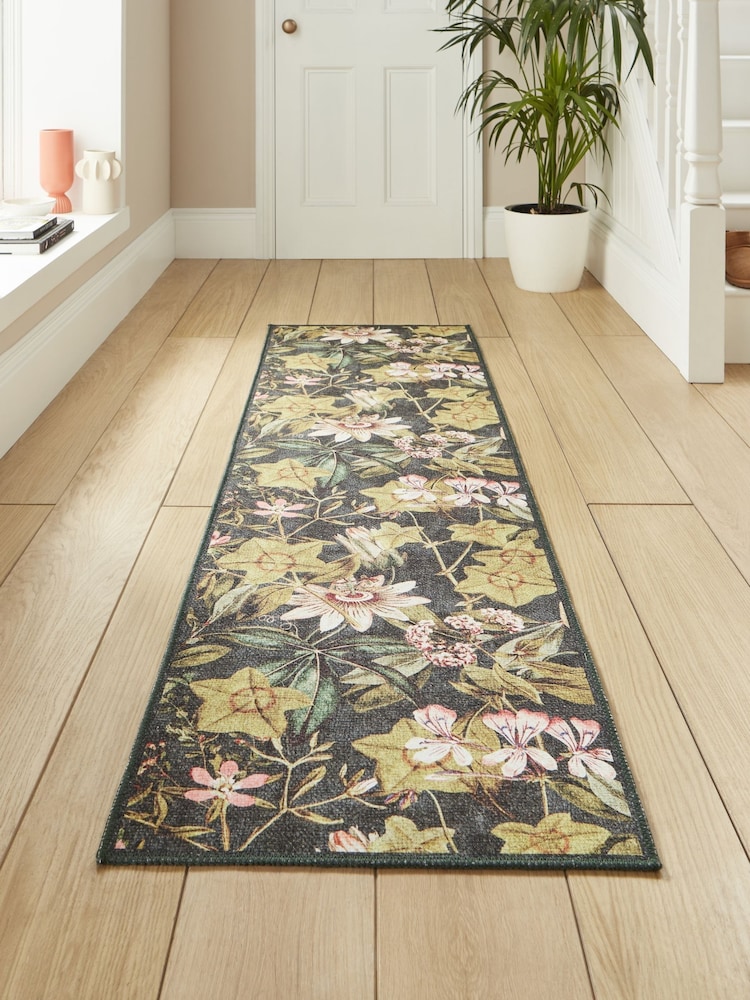 Clarke and Clarke Noir Black Passiflora Washable Runner - Image 1 of 4