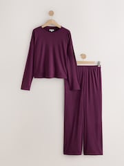 Burgundy Red Cosy Pointelle Long Sleeve Pyjamas - Image 1 of 3
