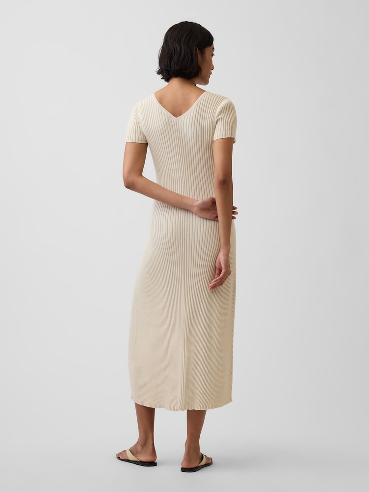 Gap Beige Rib Button-Front Maxi Knitted Dress - Image 2 of 4
