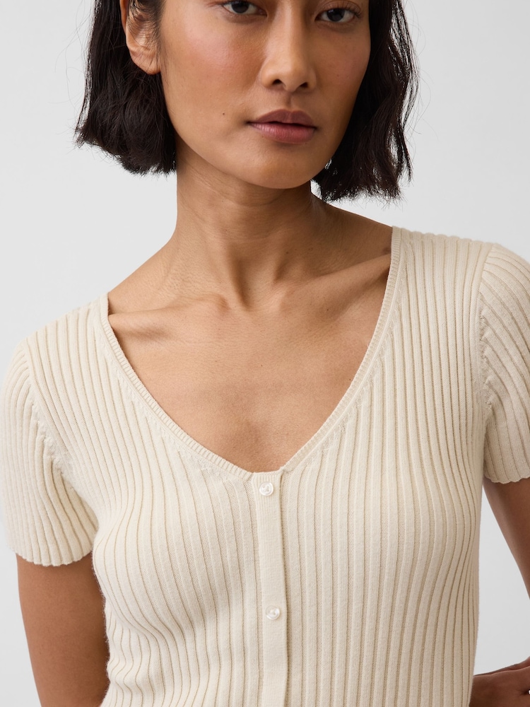 Gap Beige Rib Button-Front Maxi Knitted Dress - Image 4 of 4