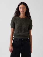 Gap Green Crochet Short Sleeve Jumper - Image 1 of 4