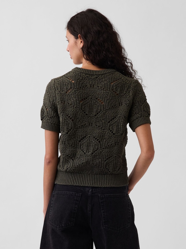 Gap Green Crochet Short Sleeve Jumper - Image 2 of 4