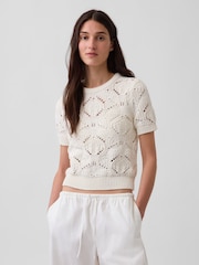 Gap Cream Crochet Short Sleeve Jumper - Image 1 of 4