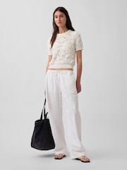 Gap Cream Crochet Short Sleeve Jumper - Image 3 of 4