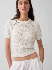 Gap Cream Crochet Short Sleeve Jumper - Image 4 of 4