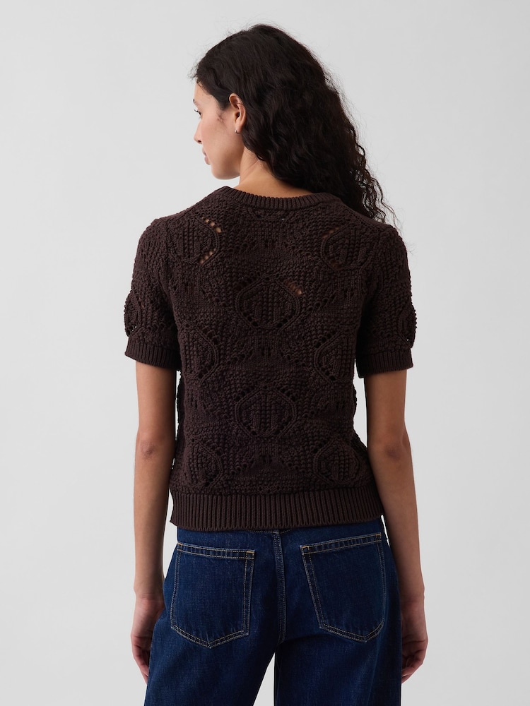 Gap Black Crochet Short Sleeve Jumper - Image 2 of 4 Gap Black Crochet Short Sleeve Jumper - Image 2 of 4