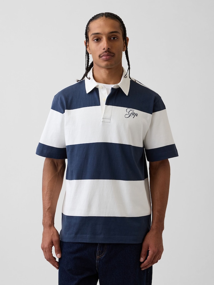 Gap Blue Stripe Relaxed Logo Rugby Shirt - Image 1 of 4 Gap Blue Stripe Relaxed Logo Rugby Shirt - Image 1 of 4