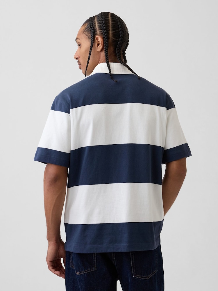 Gap Blue Stripe Relaxed Logo Rugby Shirt - Image 2 of 4 Gap Blue Stripe Relaxed Logo Rugby Shirt - Image 2 of 4