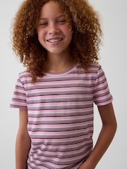 Gap Pink/Burgundy Stripe VinstageSoft Short Sleeve T-Shirt (4-13yrs) - Image 1 of 4
