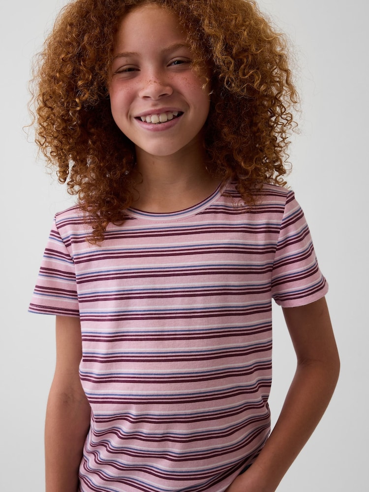 Gap Pink/Burgundy Stripe VinstageSoft Short Sleeve T-Shirt (4-13yrs) - Image 1 of 4 Gap Pink/Burgundy Stripe VinstageSoft Short Sleeve T-Shirt (4-13yrs) - Image 1 of 4