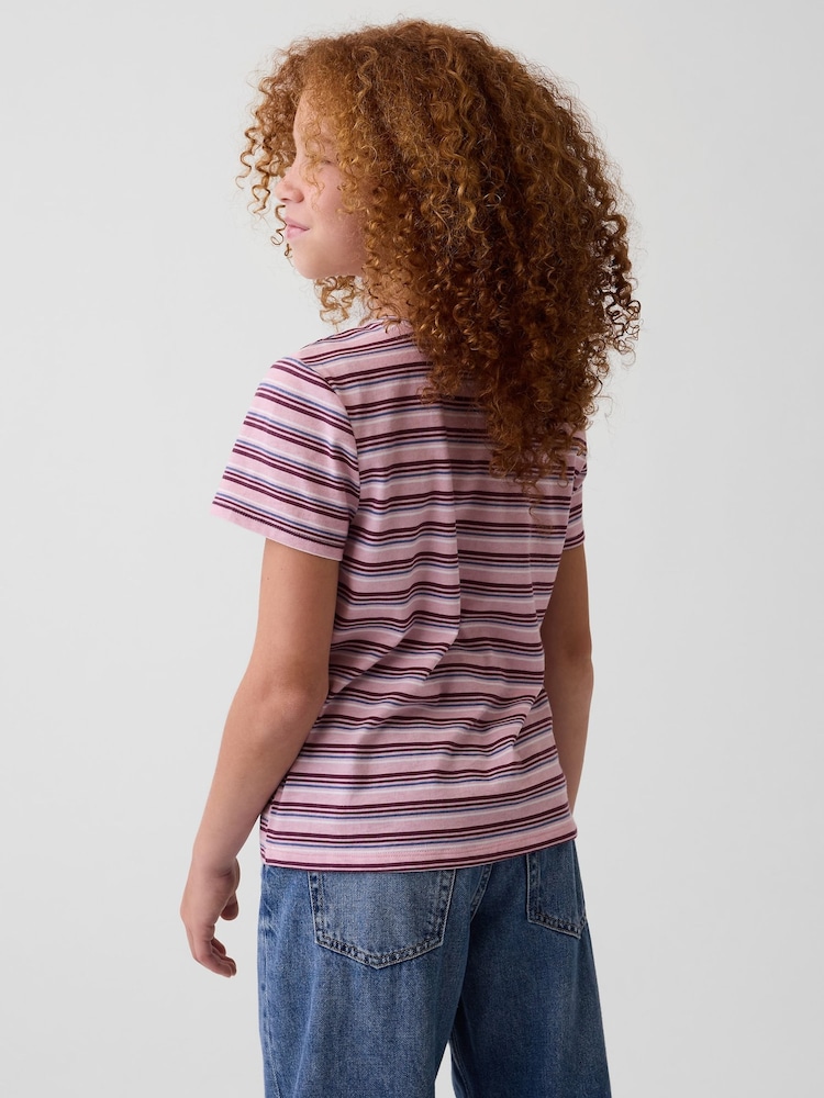 Gap Pink/Burgundy Stripe VinstageSoft Short Sleeve T-Shirt (4-13yrs) - Image 2 of 4 Gap Pink/Burgundy Stripe VinstageSoft Short Sleeve T-Shirt (4-13yrs) - Image 2 of 4