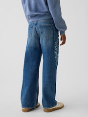 Gap Floral Blue Embroidered Low Rise Stride Wide-Leg Jeans (5-13yrs) - Image 2 of 5