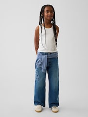 Gap Floral Blue Embroidered Low Rise Stride Wide-Leg Jeans (5-13yrs) - Image 3 of 5