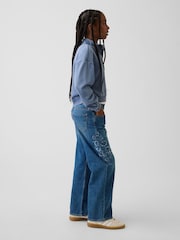 Gap Floral Blue Embroidered Low Rise Stride Wide-Leg Jeans (5-13yrs) - Image 4 of 5