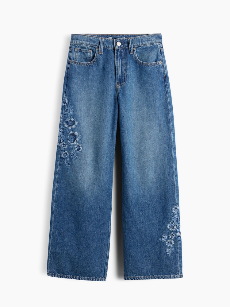 Gap Floral Blue Embroidered Low Rise Stride Wide-Leg Jeans (5-13yrs) - Image 5 of 5