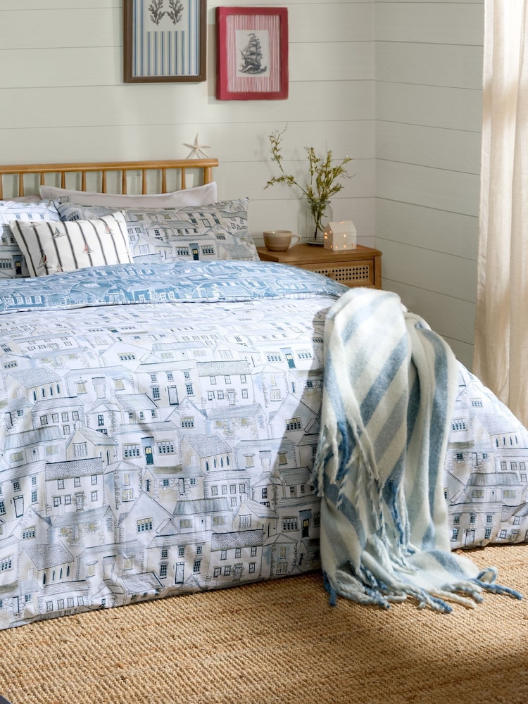 Wylder Sea Blue Abersoch Town Reversible Duvet Cover Set - Image 3 of 3 Wylder Sea Blue Abersoch Town Reversible Duvet Cover Set - Image 3 of 3