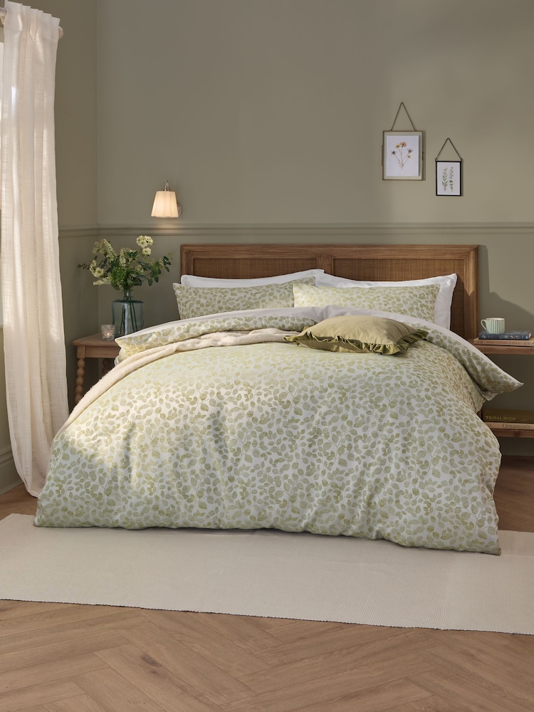 Wylder Sage Grace Leaf Jacquard Satin Duvet Cover Set - Image 1 of 3