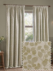 Wylder Sage Grace Leaf Jacquard Lined Pencil Pleat Curtains - Image 1 of 6