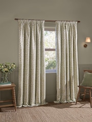 Wylder Sage Grace Leaf Jacquard Lined Pencil Pleat Curtains - Image 2 of 6