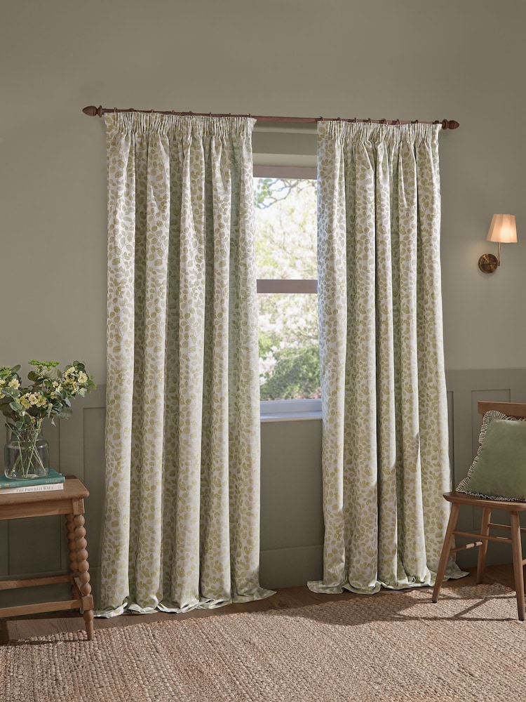 Wylder Sage Grace Leaf Jacquard Lined Pencil Pleat Curtains - Image 2 of 6 Wylder Sage Grace Leaf Jacquard Lined Pencil Pleat Curtains - Image 2 of 6