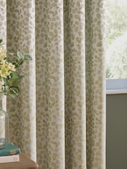 Wylder Sage Grace Leaf Jacquard Lined Pencil Pleat Curtains - Image 3 of 6