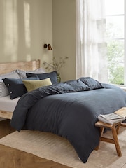 Yard Navy Lark Muslin Duvet Cover Set - Image 1 of 4