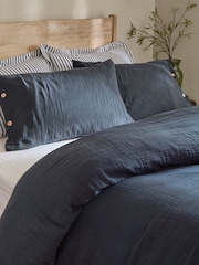 Yard Navy Lark Muslin Duvet Cover Set - Image 2 of 4