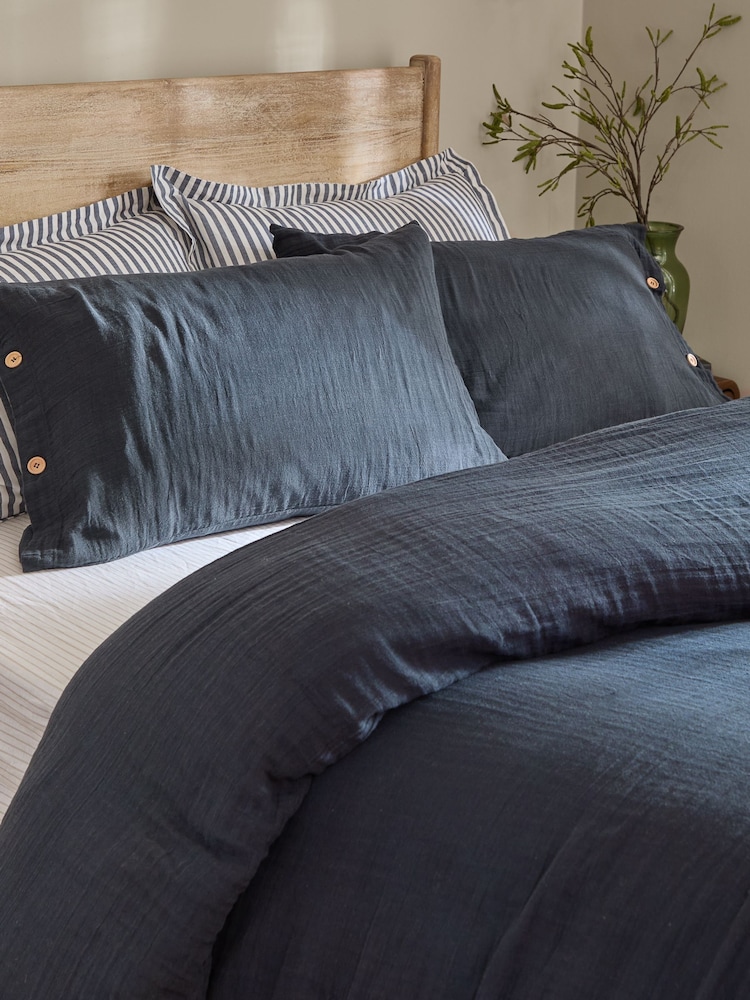 Yard Navy Lark Muslin Duvet Cover Set - Image 2 of 4