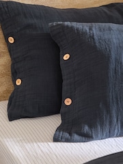 Yard Navy Lark Muslin Duvet Cover Set - Image 3 of 4