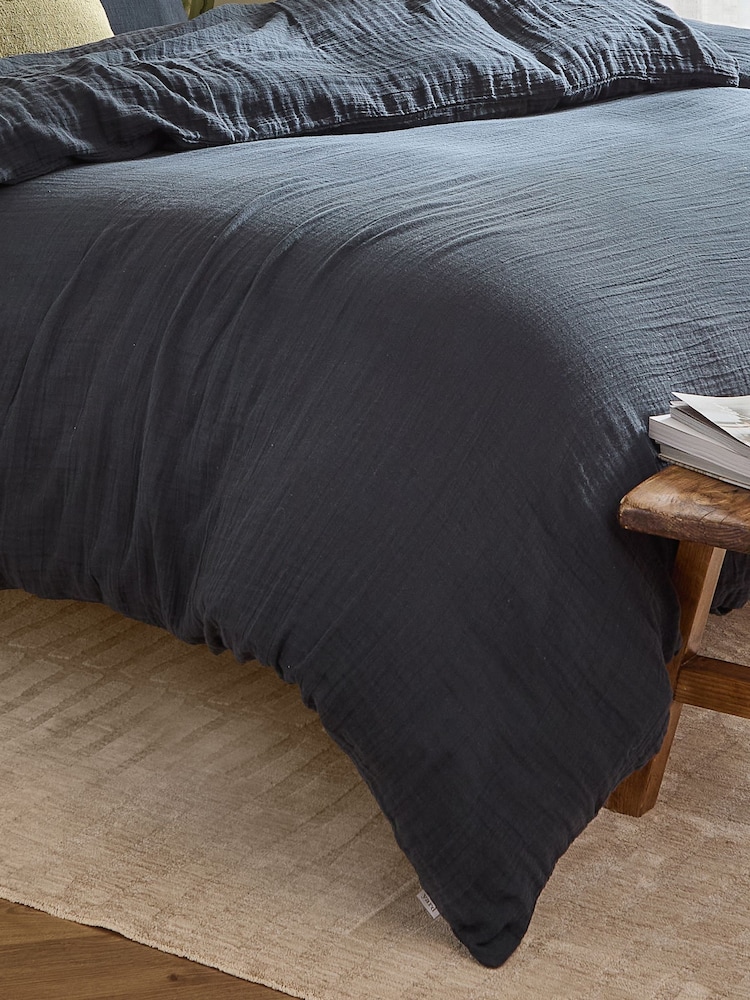 Yard Navy Lark Muslin Duvet Cover Set - Image 4 of 4