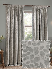 Wylder Mist Grey Grace Leaf Jacquard Lined Pencil Pleat Curtains - Image 1 of 6