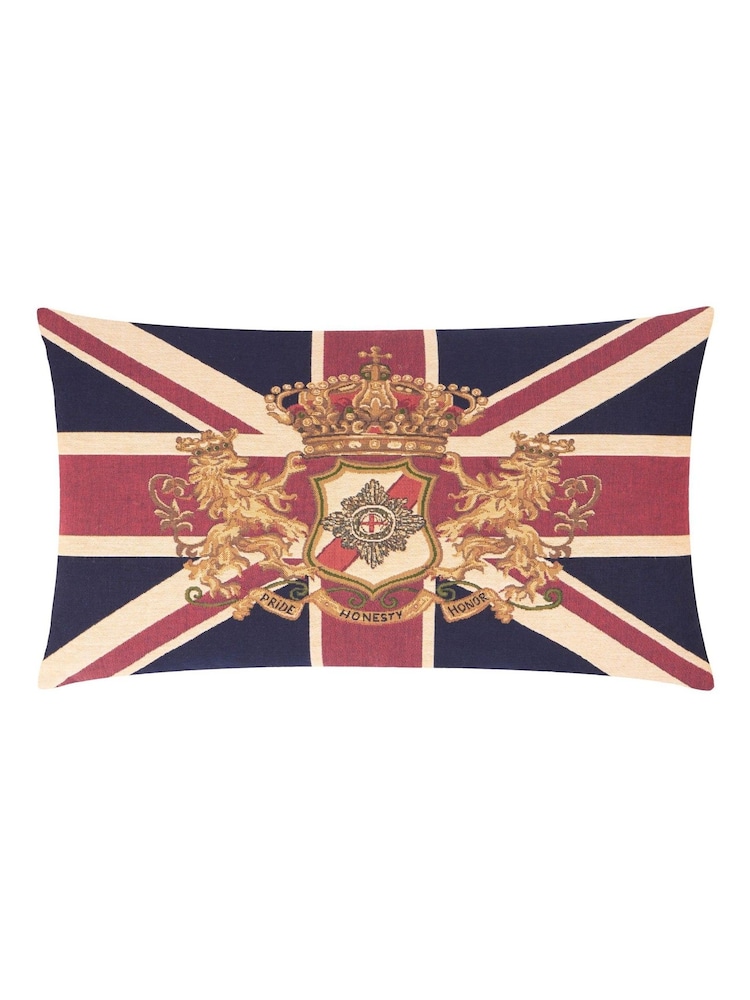 Evans Lichfield Multicolour Union Jack Lion Tapestry Fibre Fill 65x45cm Cushion - Image 1 of 4 Evans Lichfield Multicolour Union Jack Lion Tapestry Fibre Fill 65x45cm Cushion - Image 1 of 4