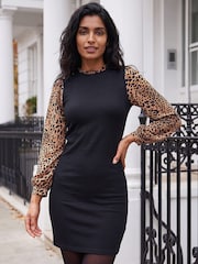 Roman Brown Animal Contrast Knitted Dress - Image 1 of 4