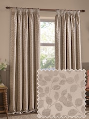 Wylder Taupe Grace Leaf Jacquard Lined Pencil Pleat Curtains - Image 1 of 6